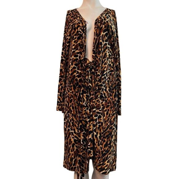 Norma Kamali Ladies XL Leopard Animal Print Robe Bathrobe Belted Knee Length - Picture 1 of 6